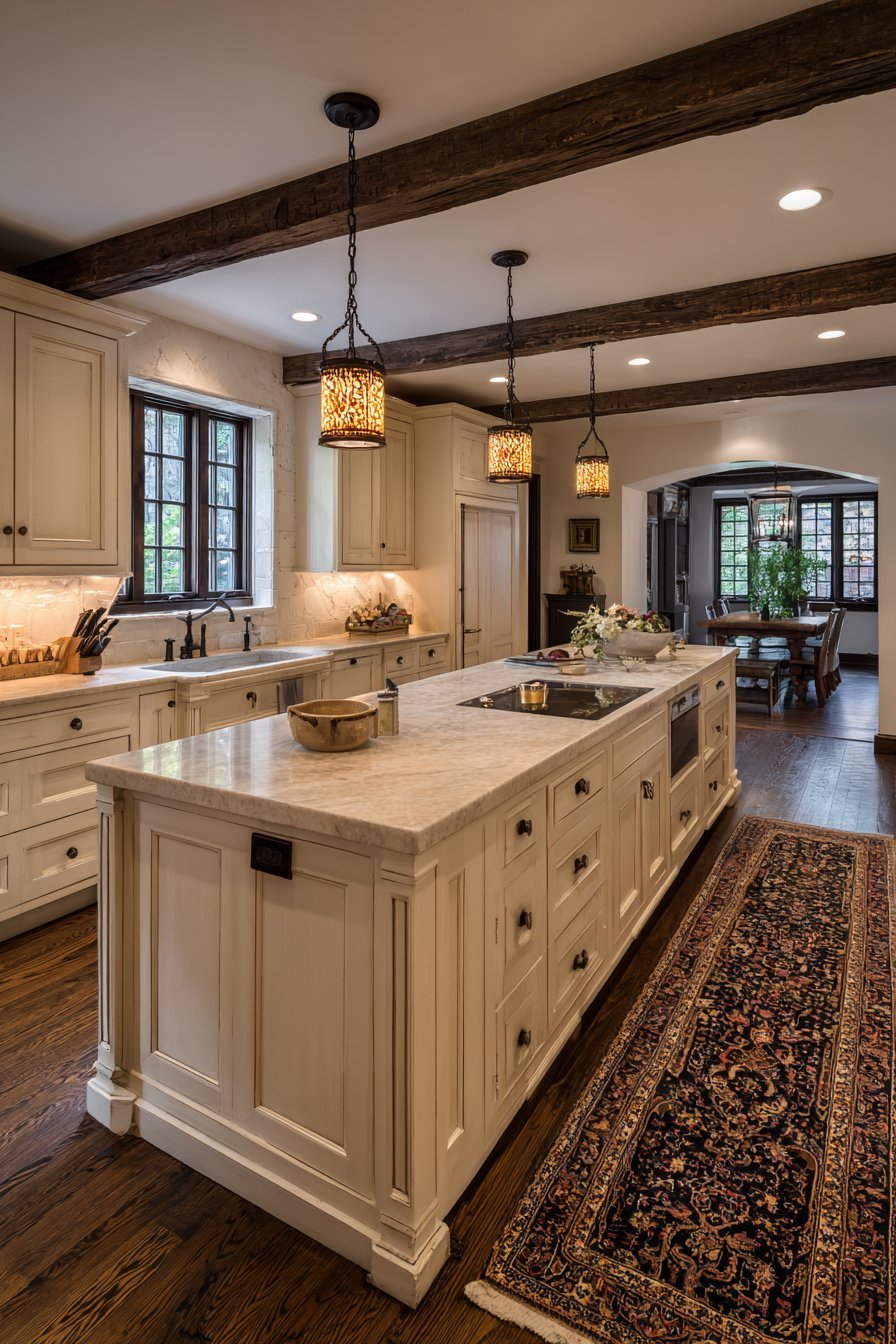 Traditional Kitchen with Exposed Ceiling Beams