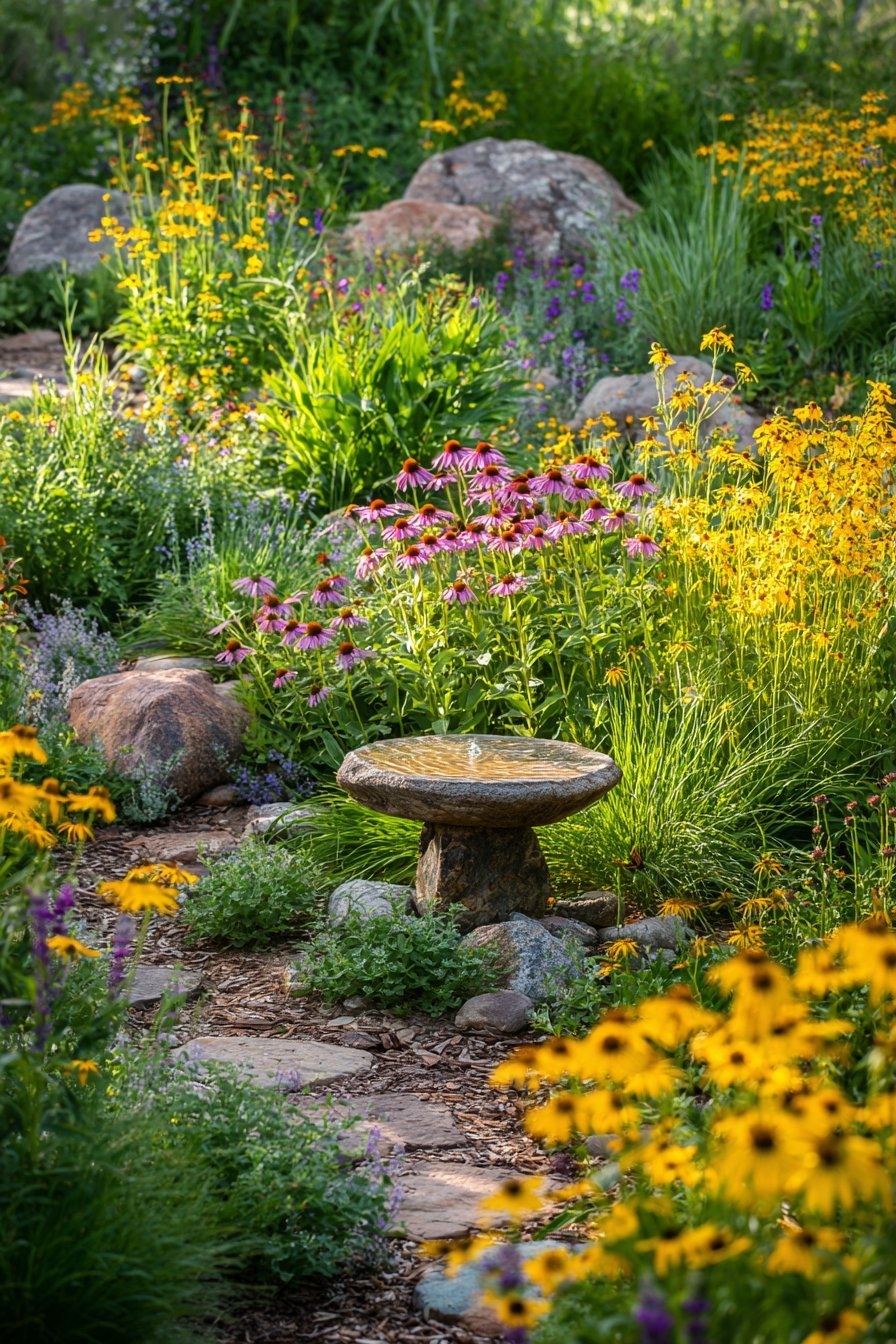 Native Butterfly Garden with Birdbath