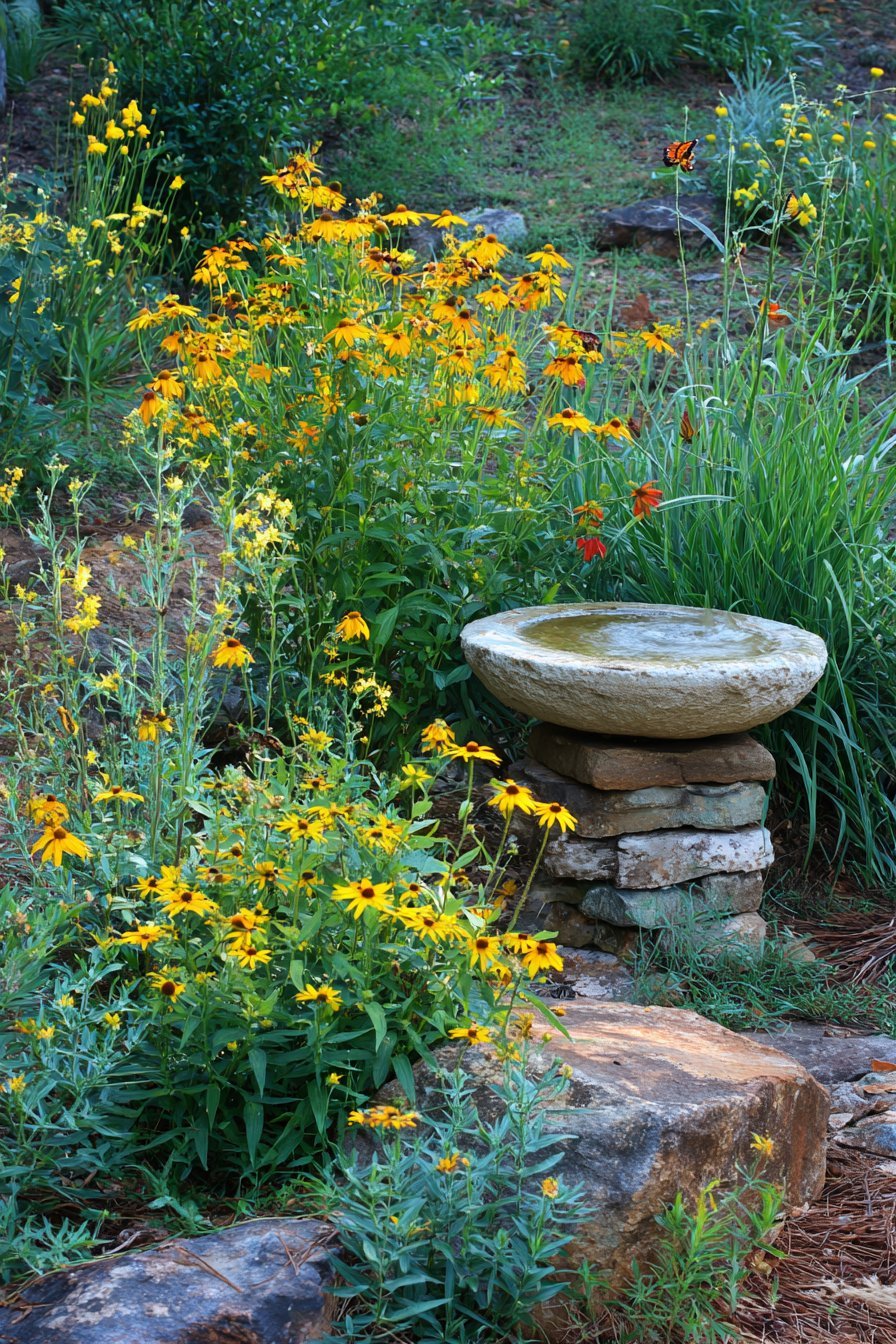 Native Butterfly Garden with Birdbath