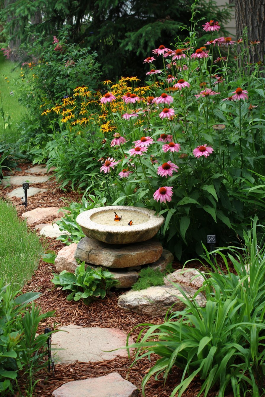 Native Butterfly Garden with Birdbath