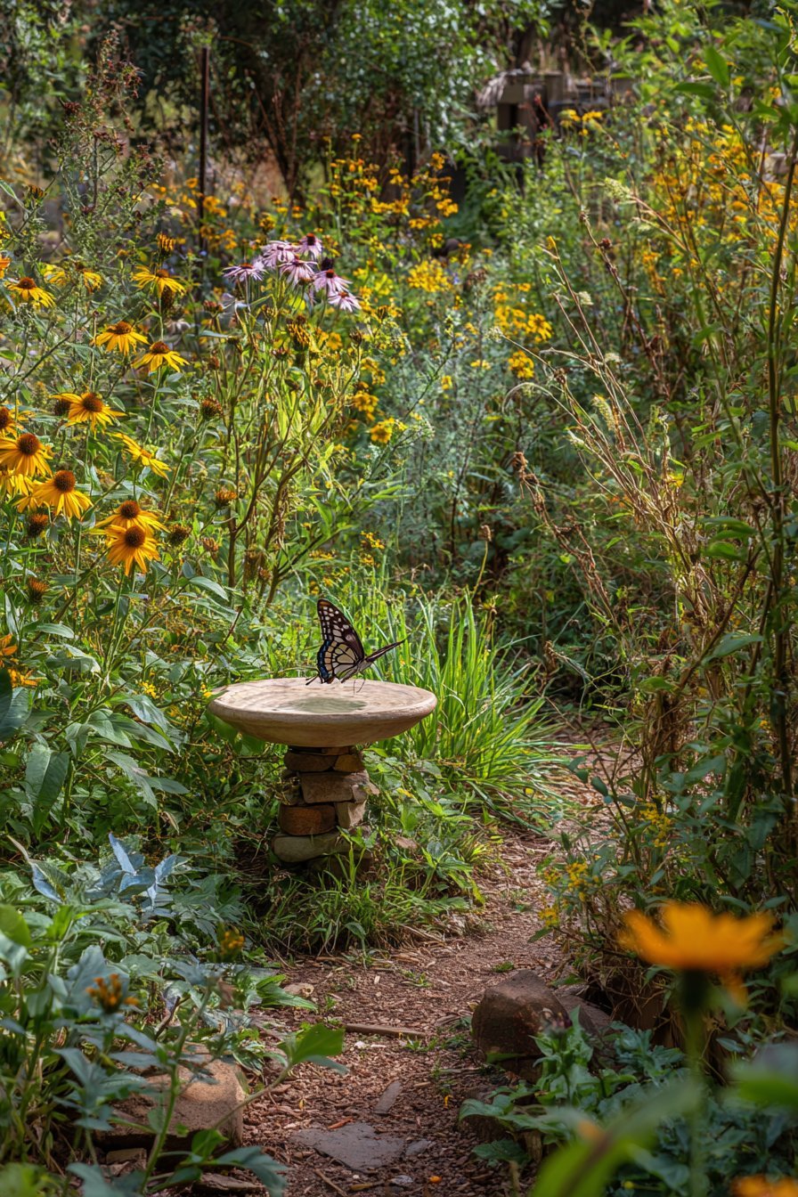 Native Butterfly Garden with Birdbath
