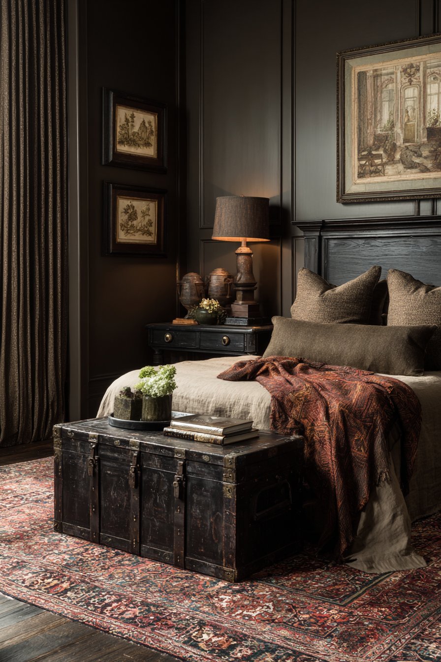 Tobacco Grasscloth with Mahogany Sleigh