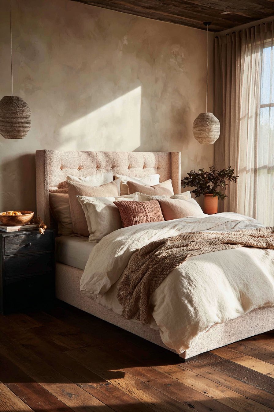 Floor-to-Ceiling Bouclé Headboard