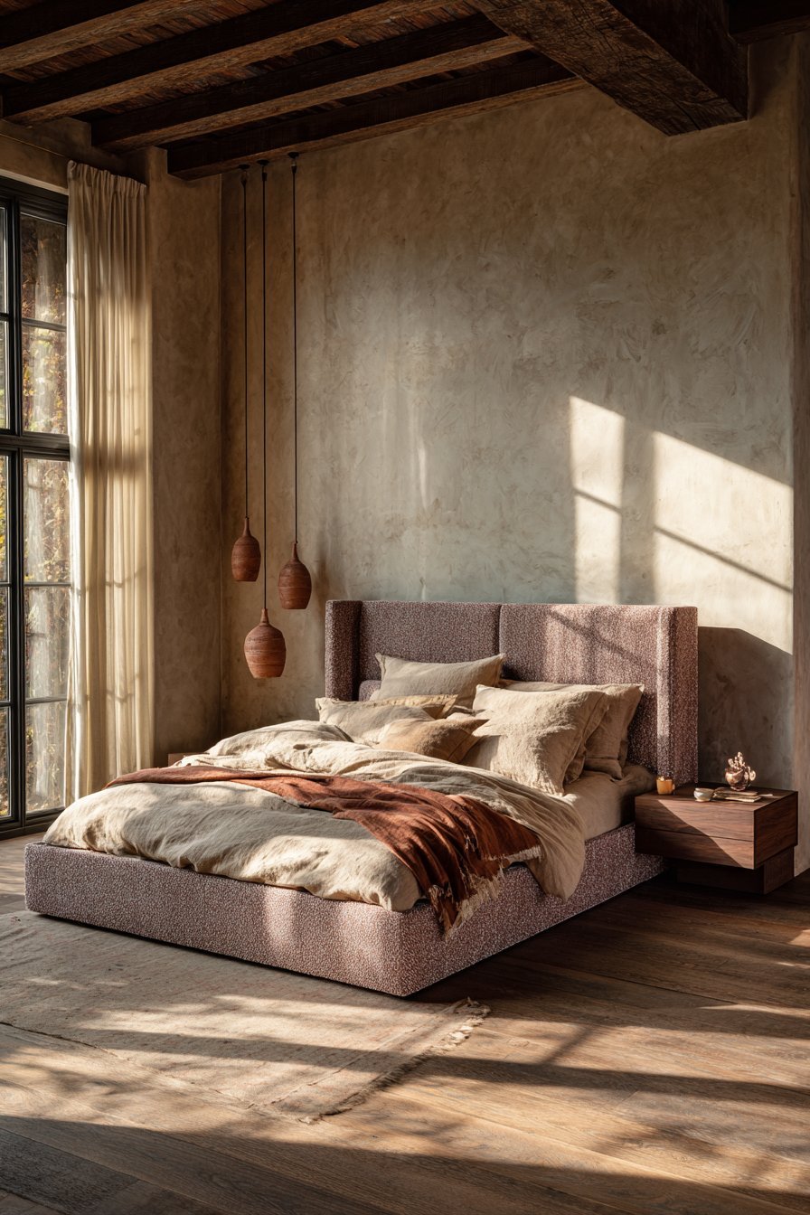 Floor-to-Ceiling Bouclé Headboard