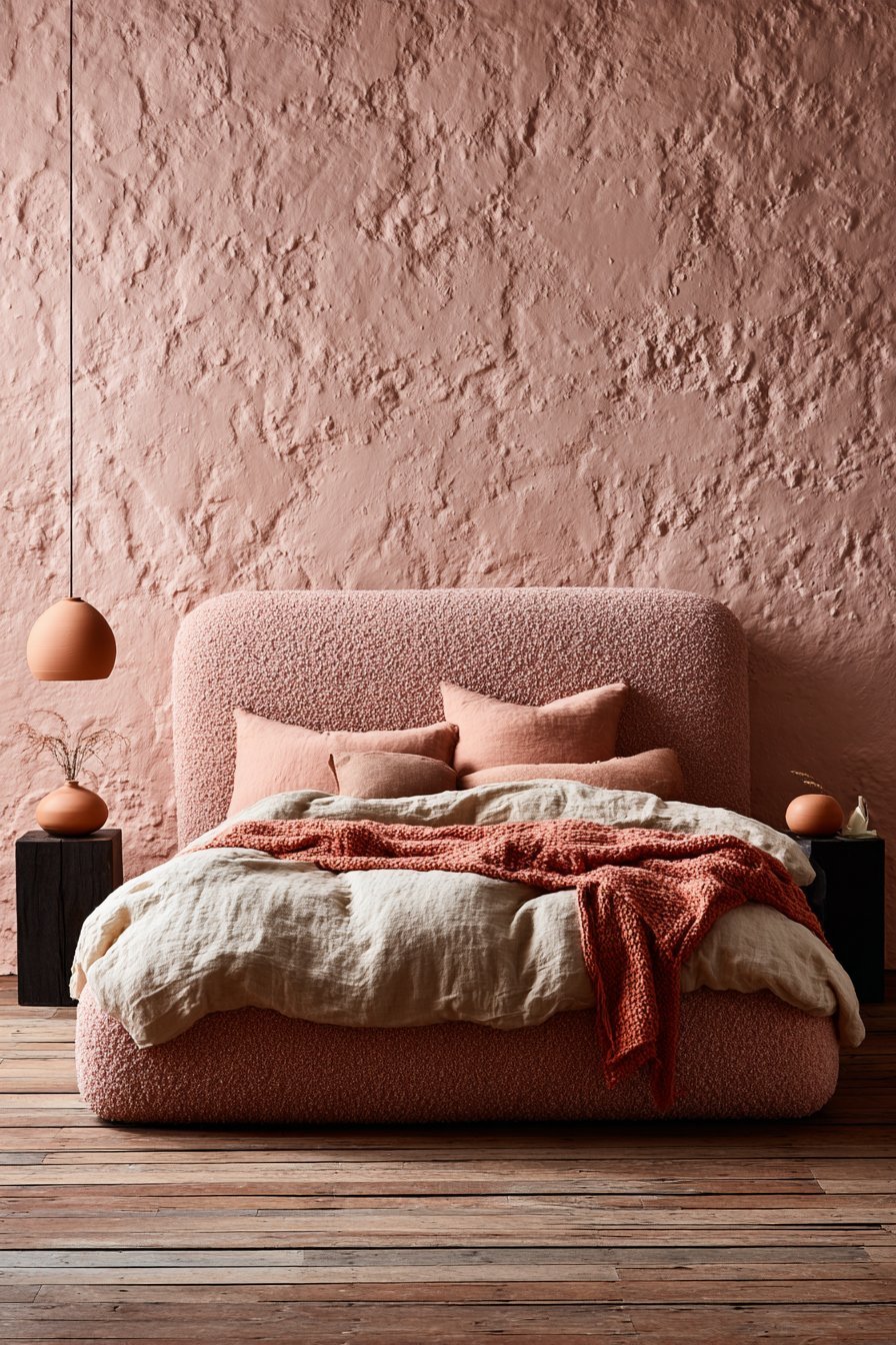 Floor-to-Ceiling Bouclé Headboard