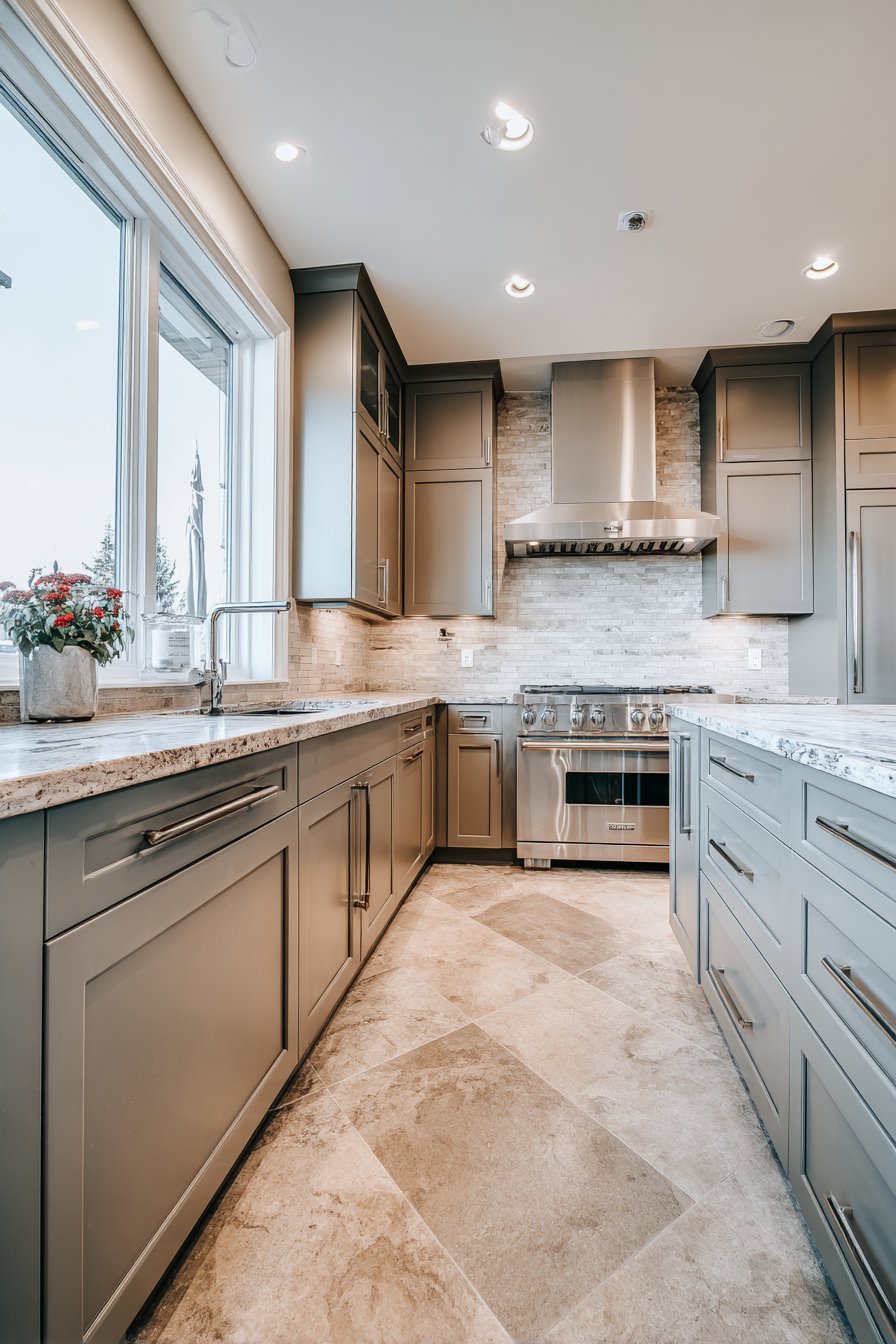 Large-Format Grey Tile Flooring