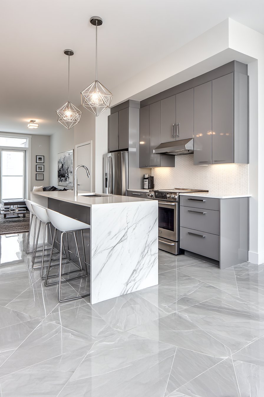 Large-Format Grey Tile Flooring