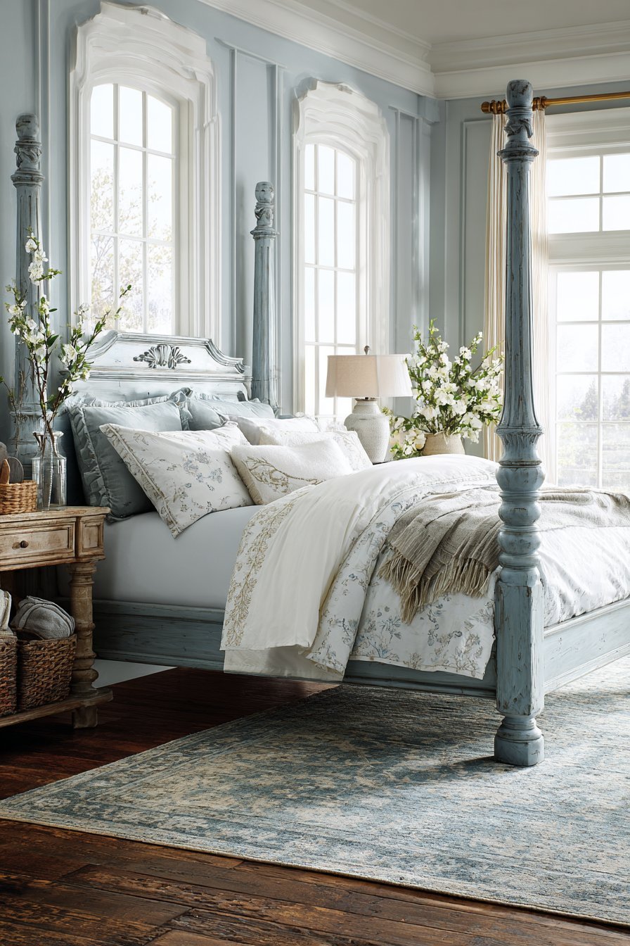 Traditional Heritage Light Blue Bedroom