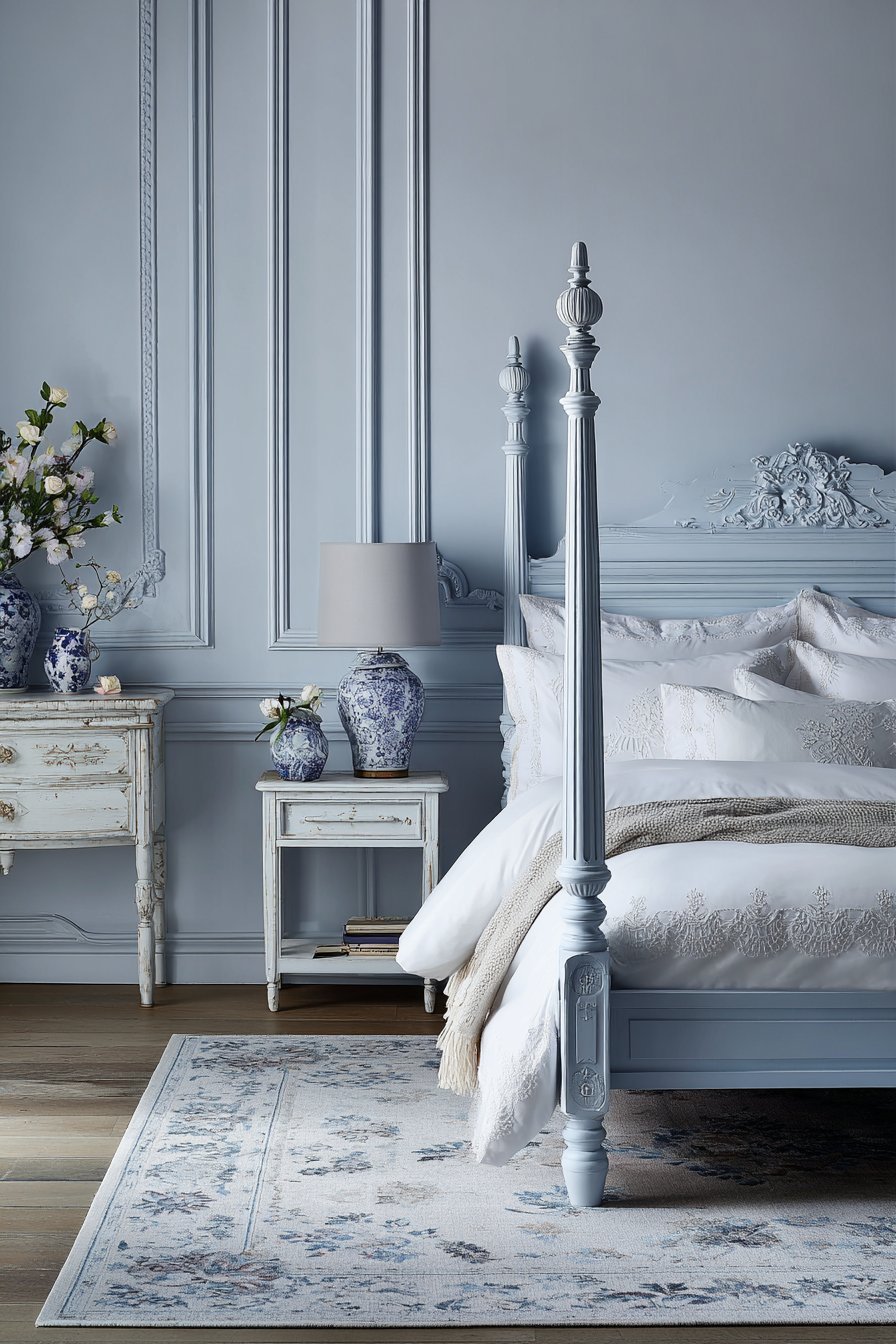 Traditional Heritage Light Blue Bedroom