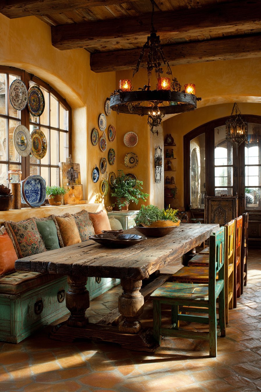 Rustic Dining Area with Painted Chairs
