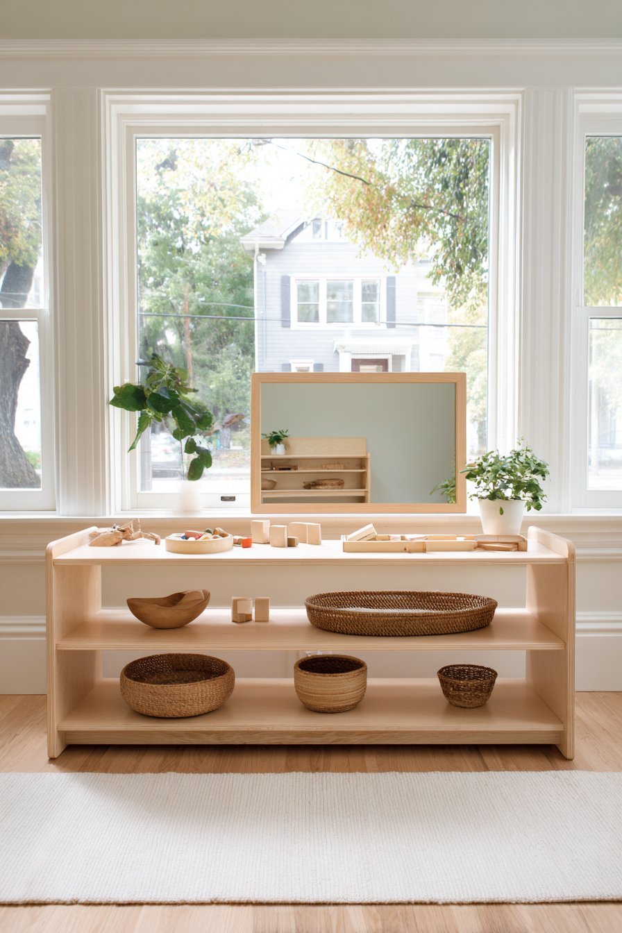 Montessori Low-Level Natural Birch Open Shelf Unit