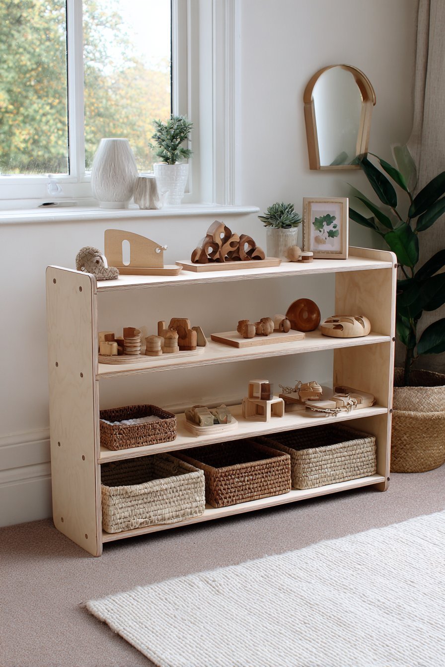 Montessori Low-Level Natural Birch Open Shelf Unit