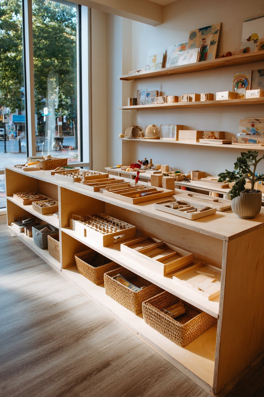 Montessori Low-Level Natural Birch Open Shelf Unit