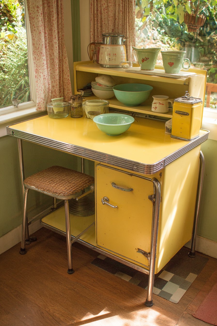 Yellow Formica Baking Station Kitchen