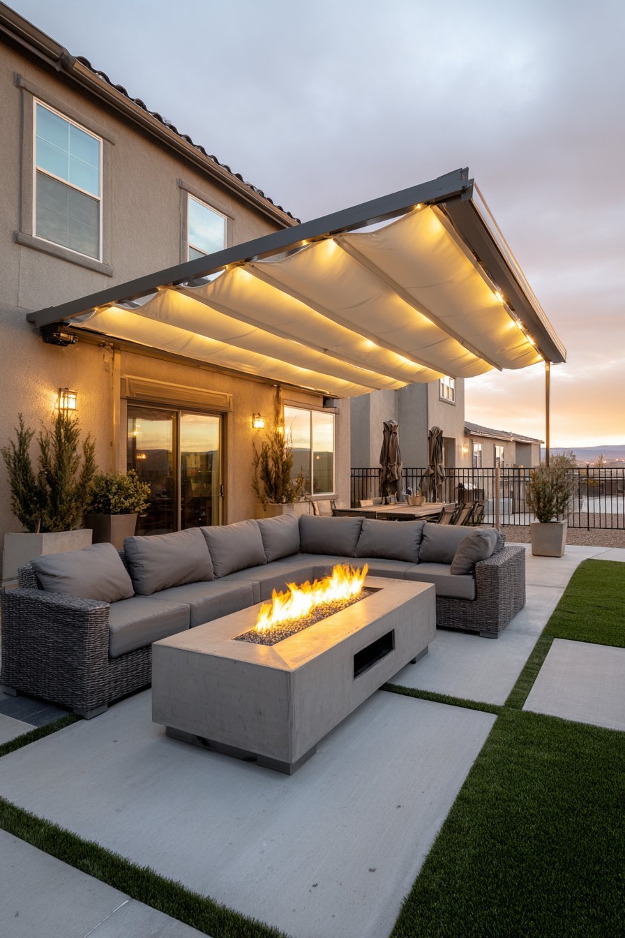Contemporary Pergola with Retractable Canopy