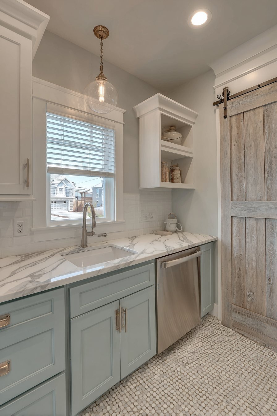 Sliding Barn Door Pantry in Sage Green