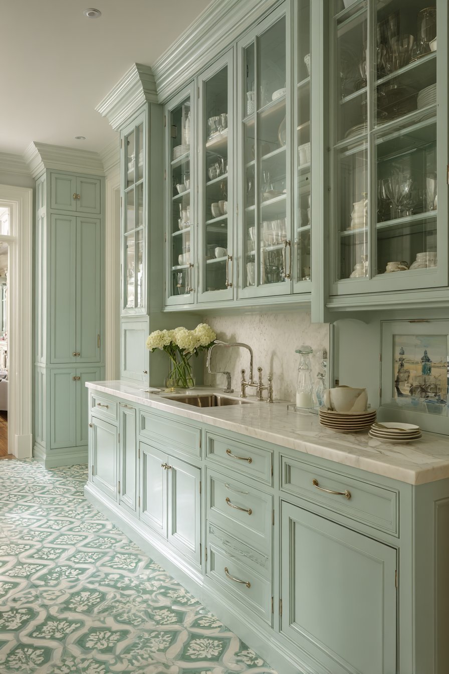 Elegant Mint Green Butler's Pantry