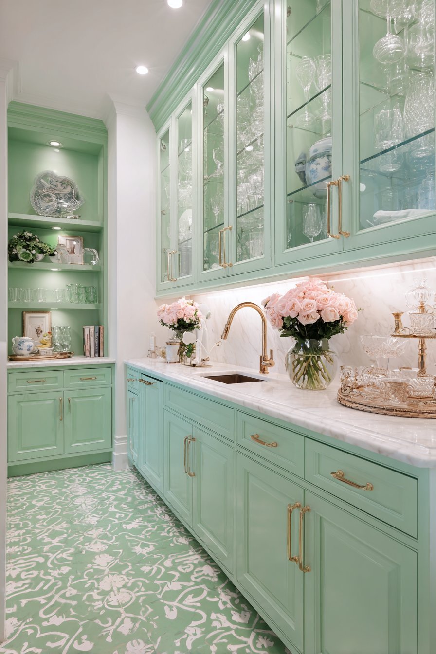 Elegant Mint Green Butler's Pantry