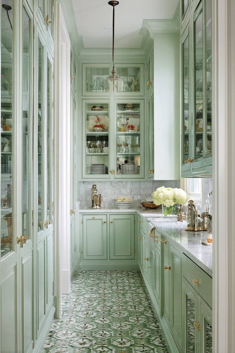 Elegant Mint Green Butler's Pantry