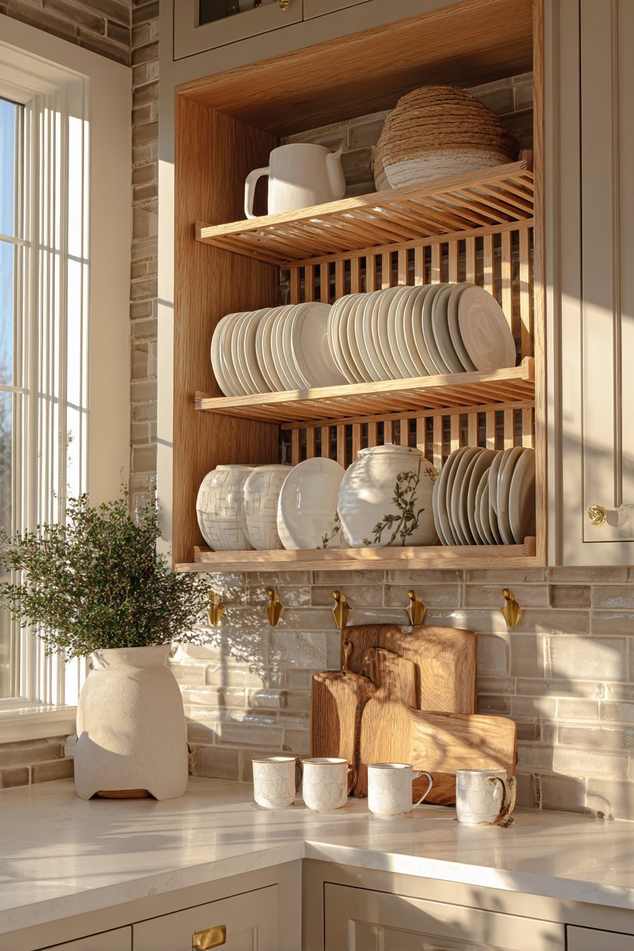 Custom Plate Rack Between Cabinets