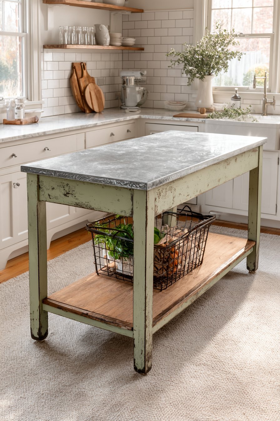 Zinc-Topped Vintage Work Table