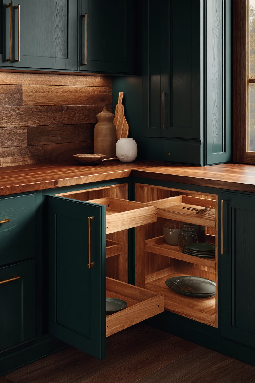 Corner Organization with Wood Interiors