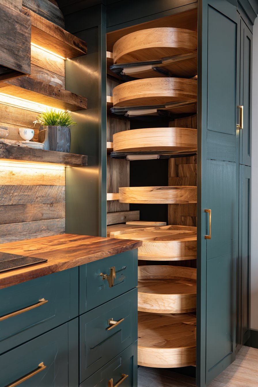 Corner Organization with Wood Interiors