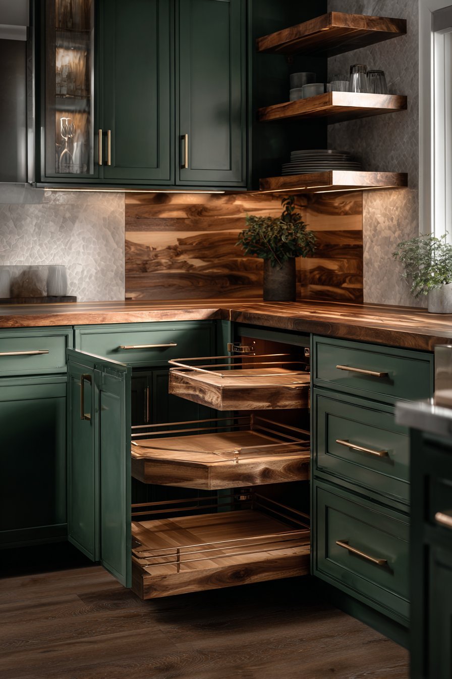 Corner Organization with Wood Interiors