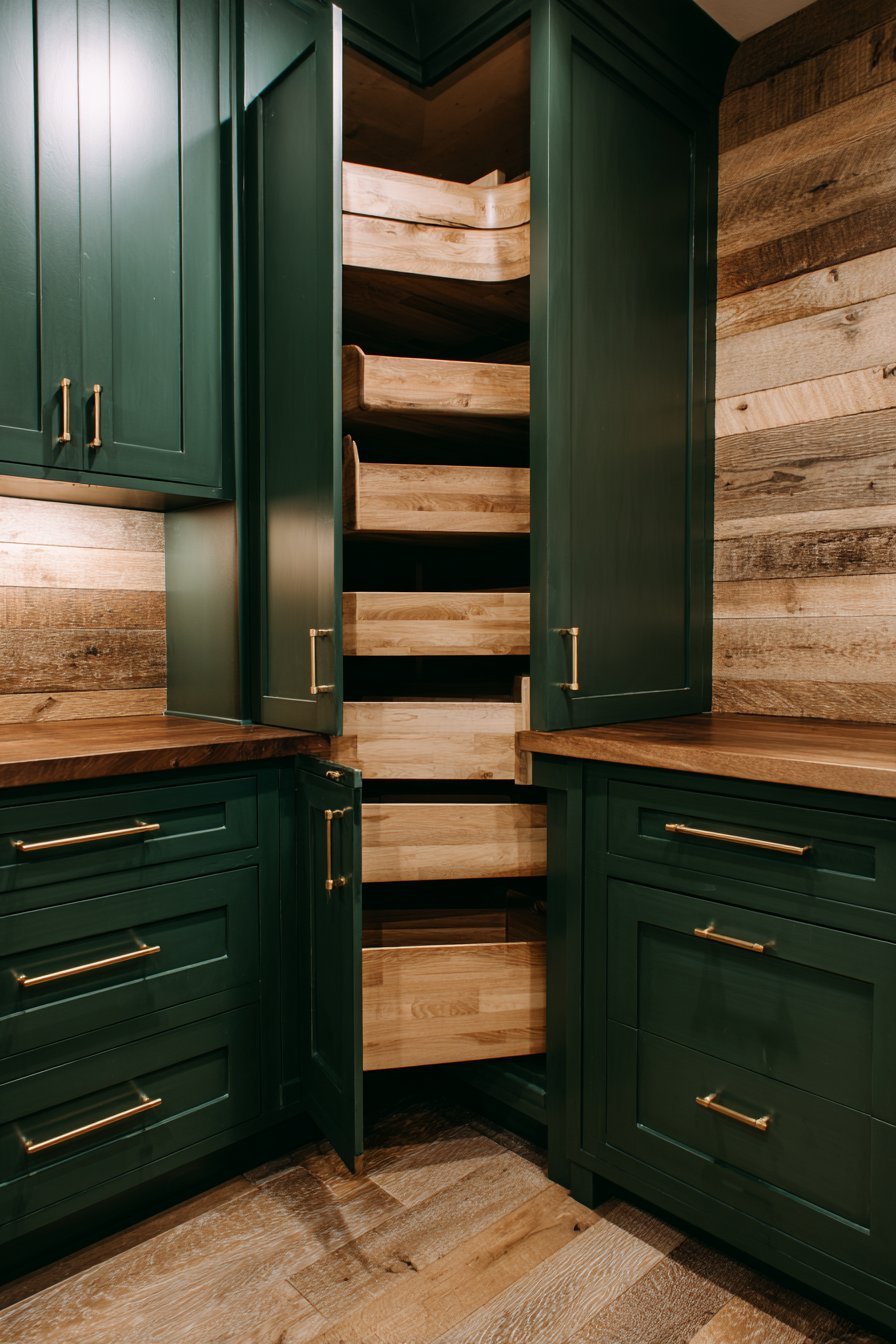 Corner Organization with Wood Interiors