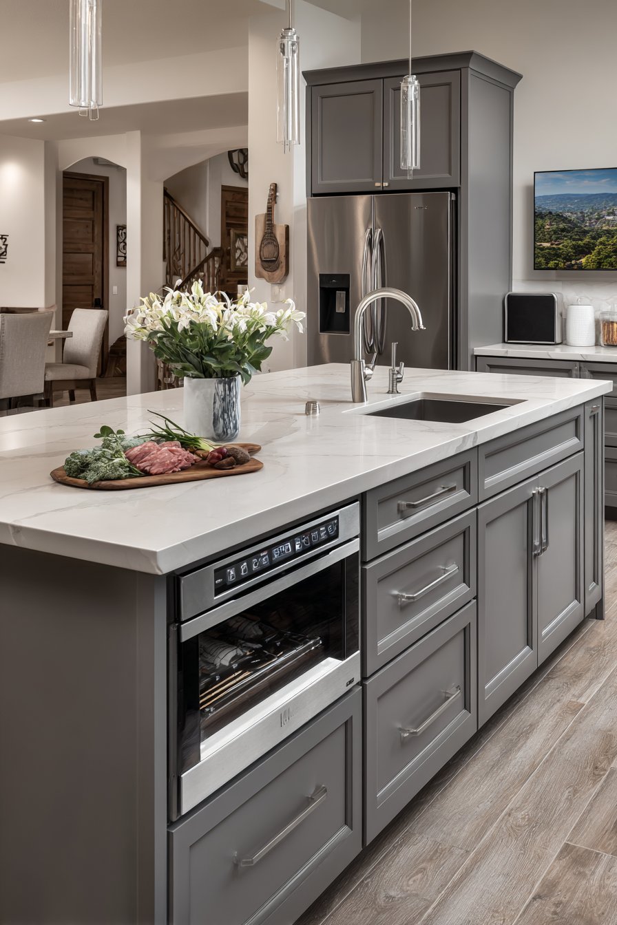 Multifunctional Grey Kitchen Island