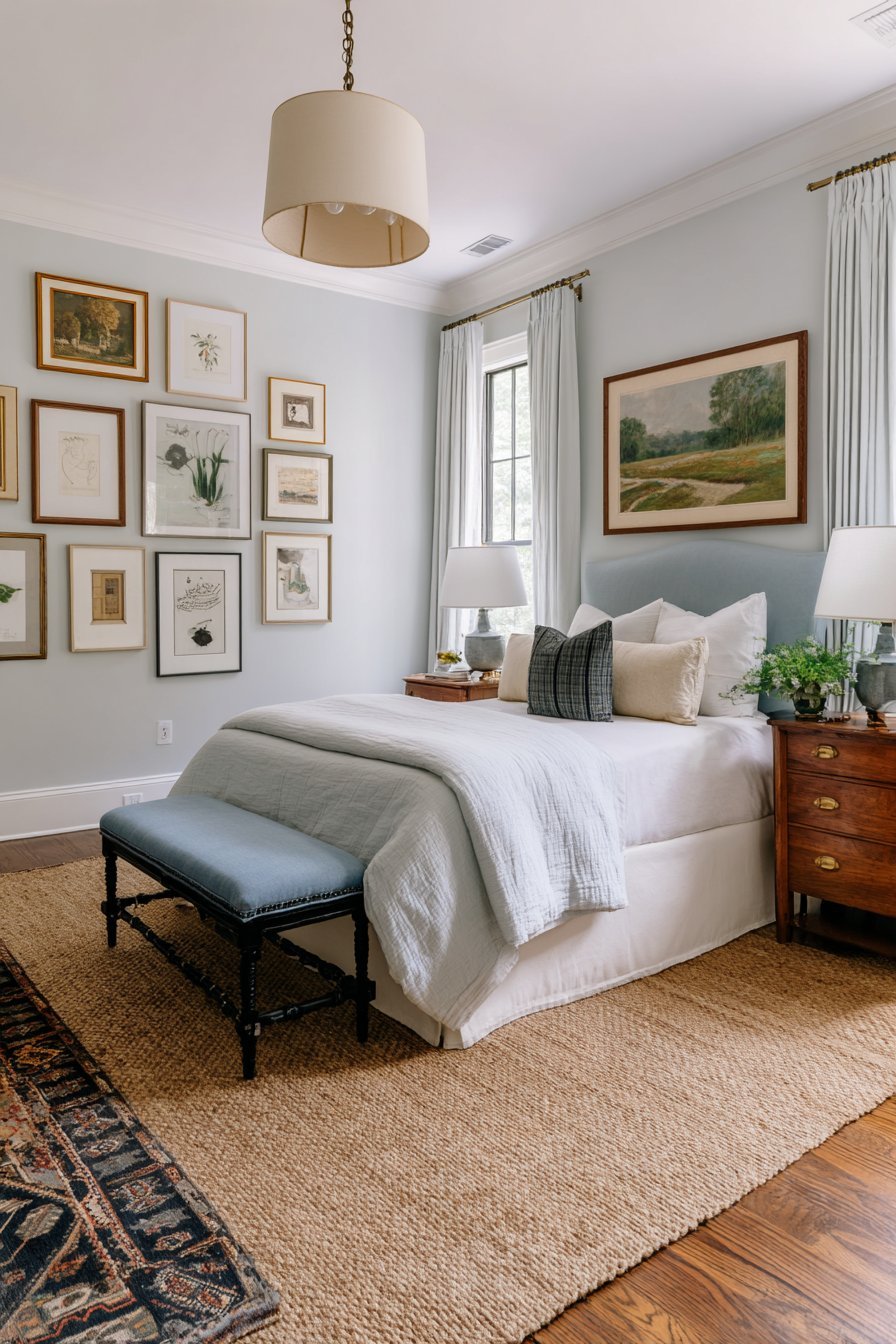 Gallery Wall with Light Blue Frames