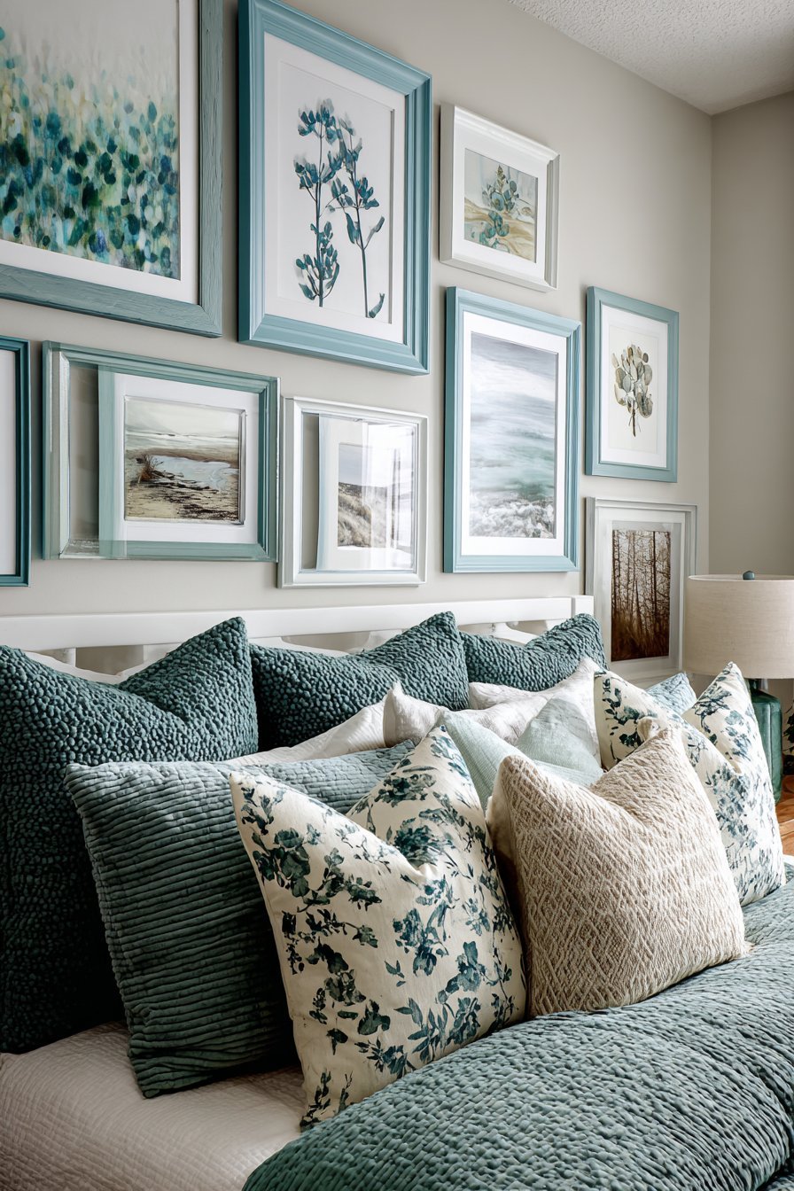 Gallery Wall with Light Blue Frames