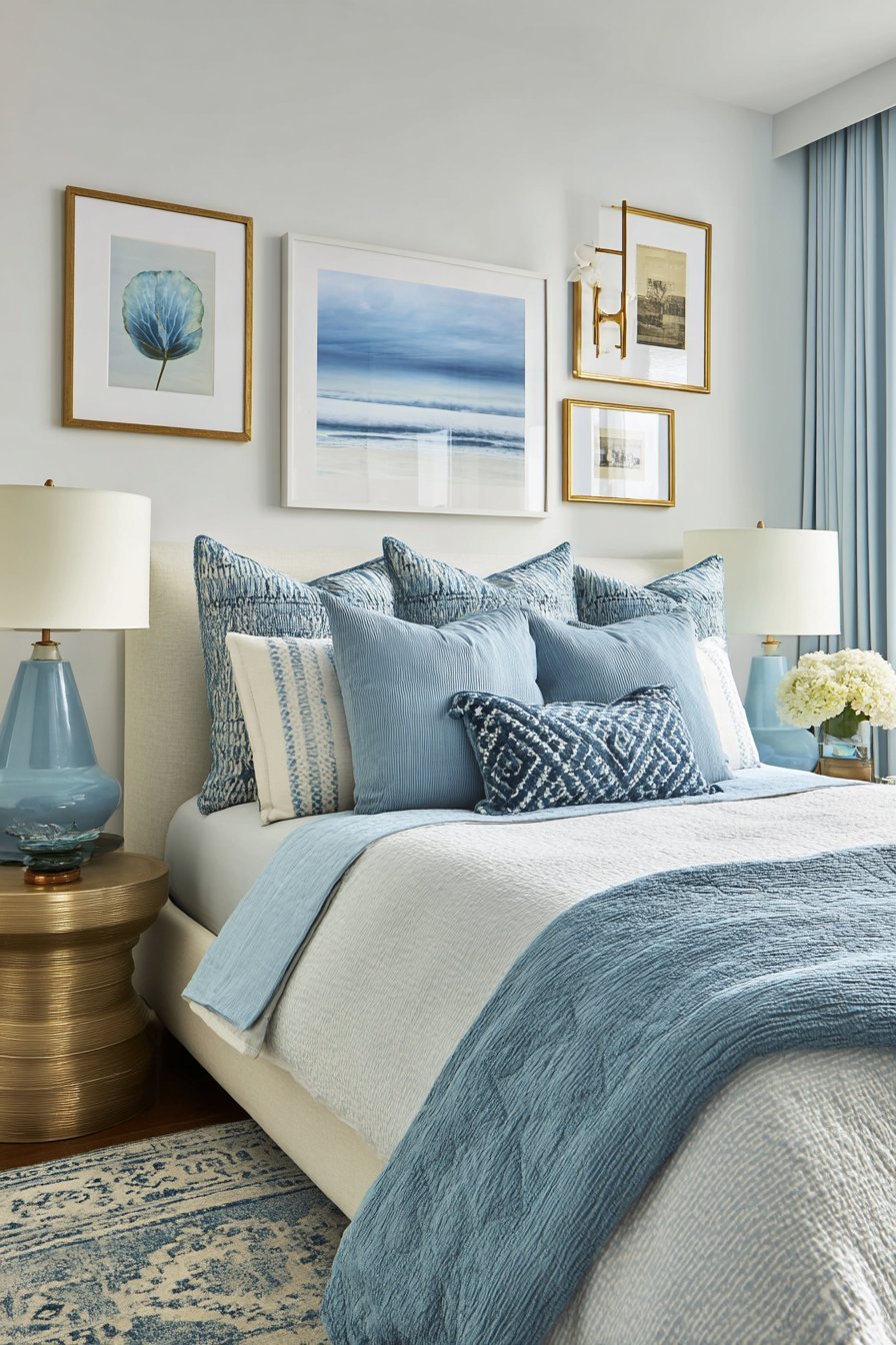 Gallery Wall with Light Blue Frames