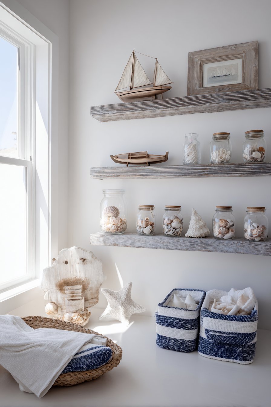 Coastal Nautical Driftwood-Style Rope Detail Shelves