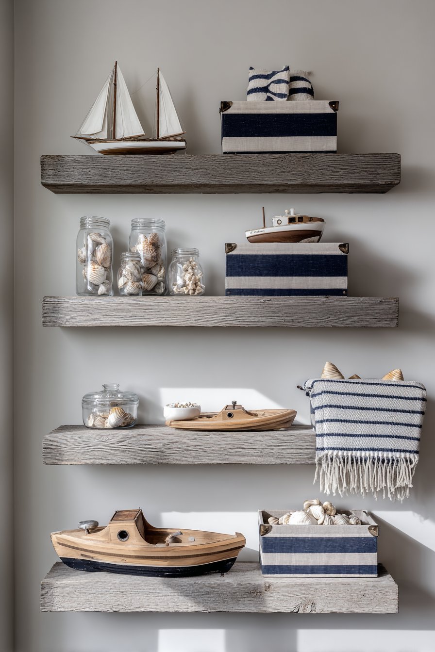 Coastal Nautical Driftwood-Style Rope Detail Shelves
