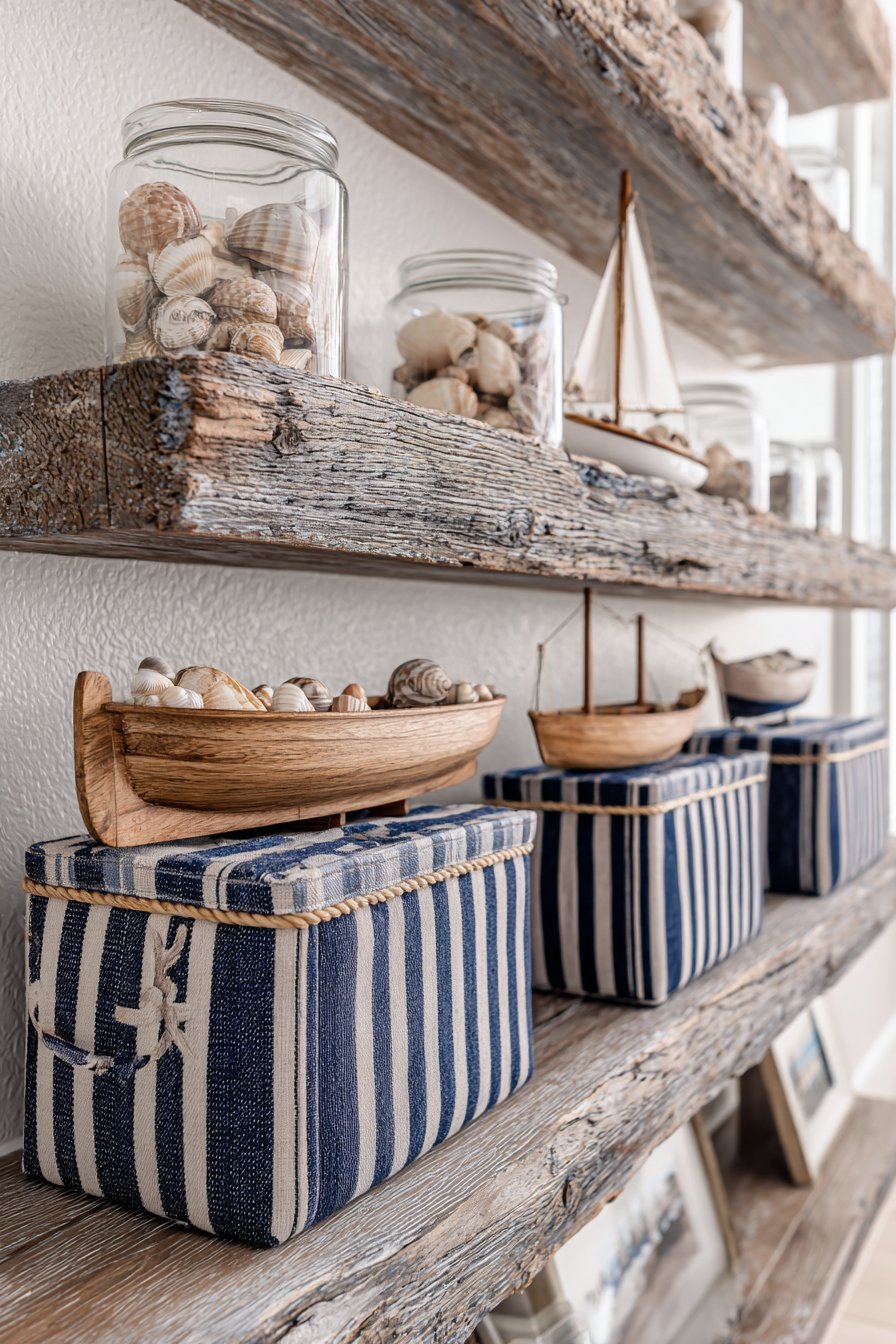 Coastal Nautical Driftwood-Style Rope Detail Shelves