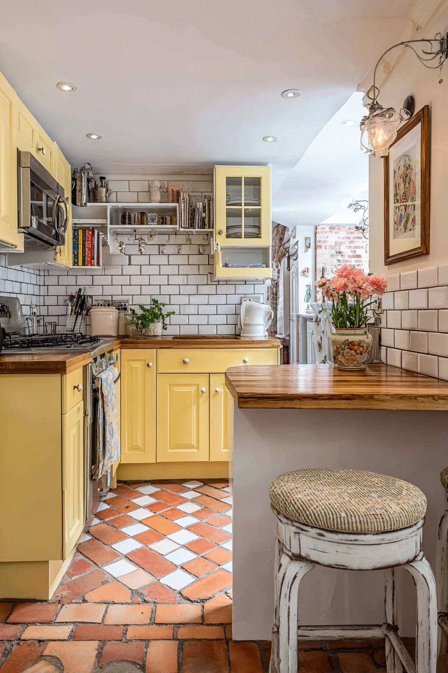 Pale Yellow Breakfast Bar Kitchen