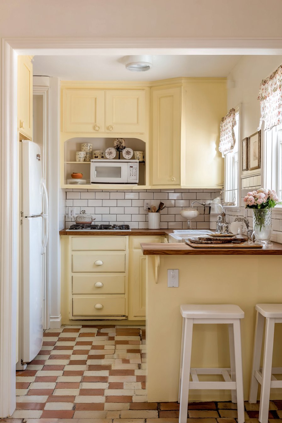 Pale Yellow Breakfast Bar Kitchen