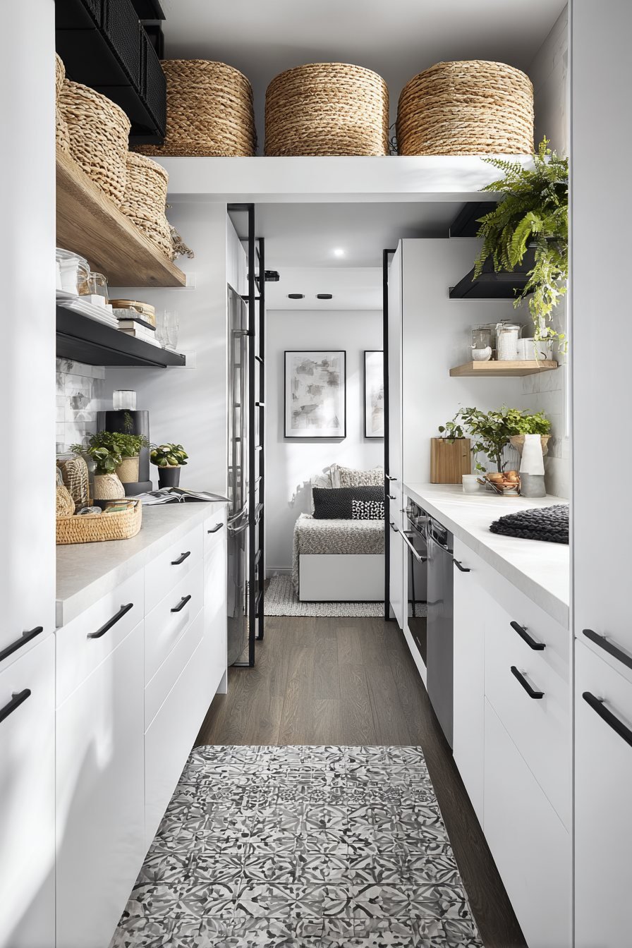 Vertical Storage with Rolling Library Ladder