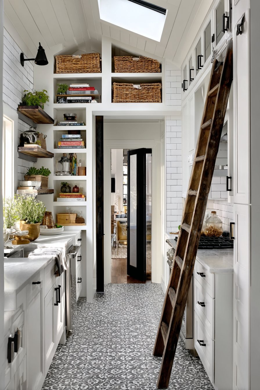 Vertical Storage with Rolling Library Ladder