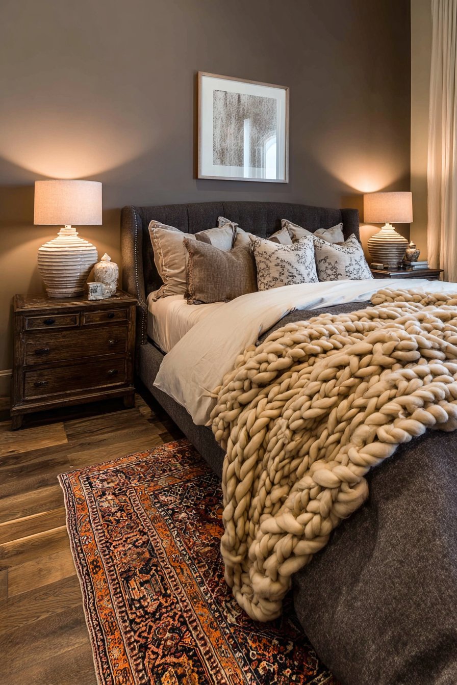 Sophisticated Sleigh Bed with Persian Rug