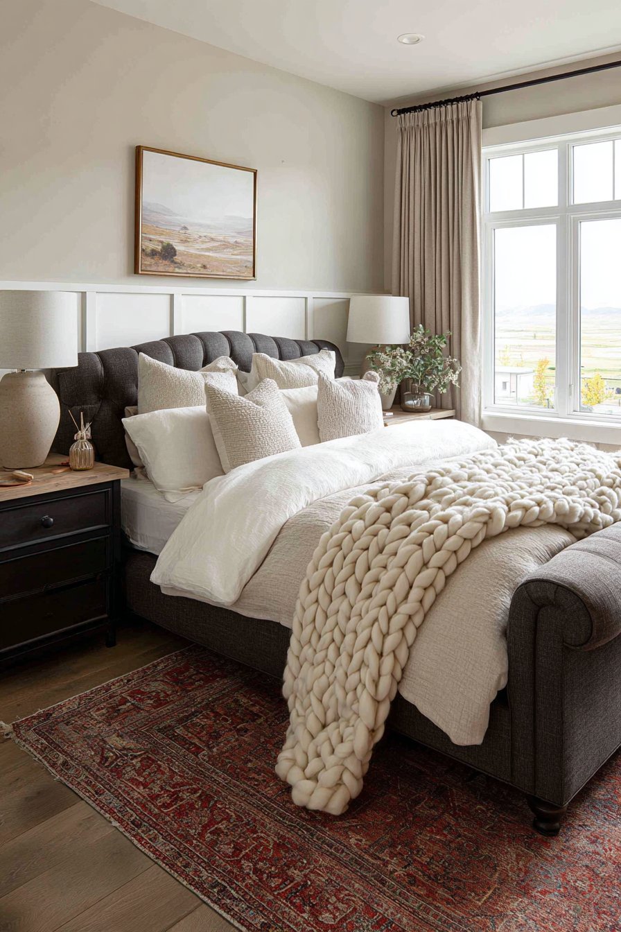 Sophisticated Sleigh Bed with Persian Rug