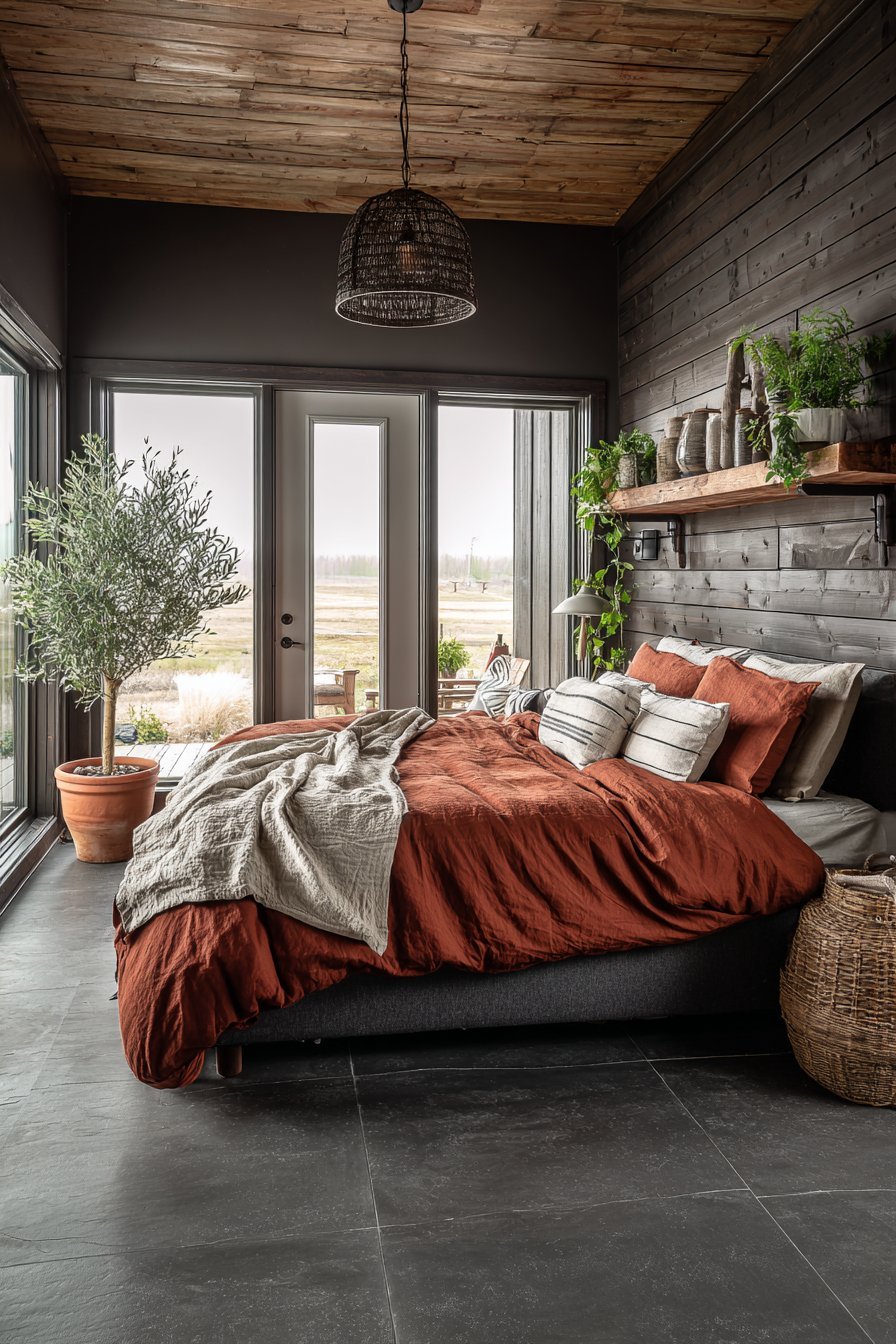 Walnut Shiplap with Concrete Tile