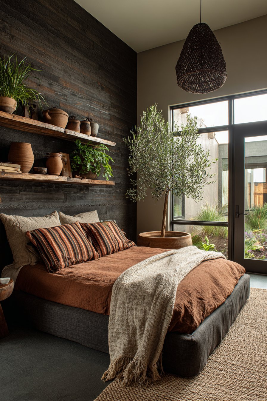 Walnut Shiplap with Concrete Tile