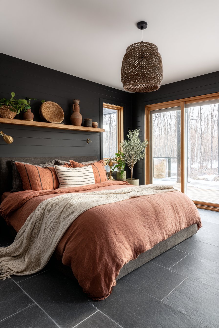 Walnut Shiplap with Concrete Tile