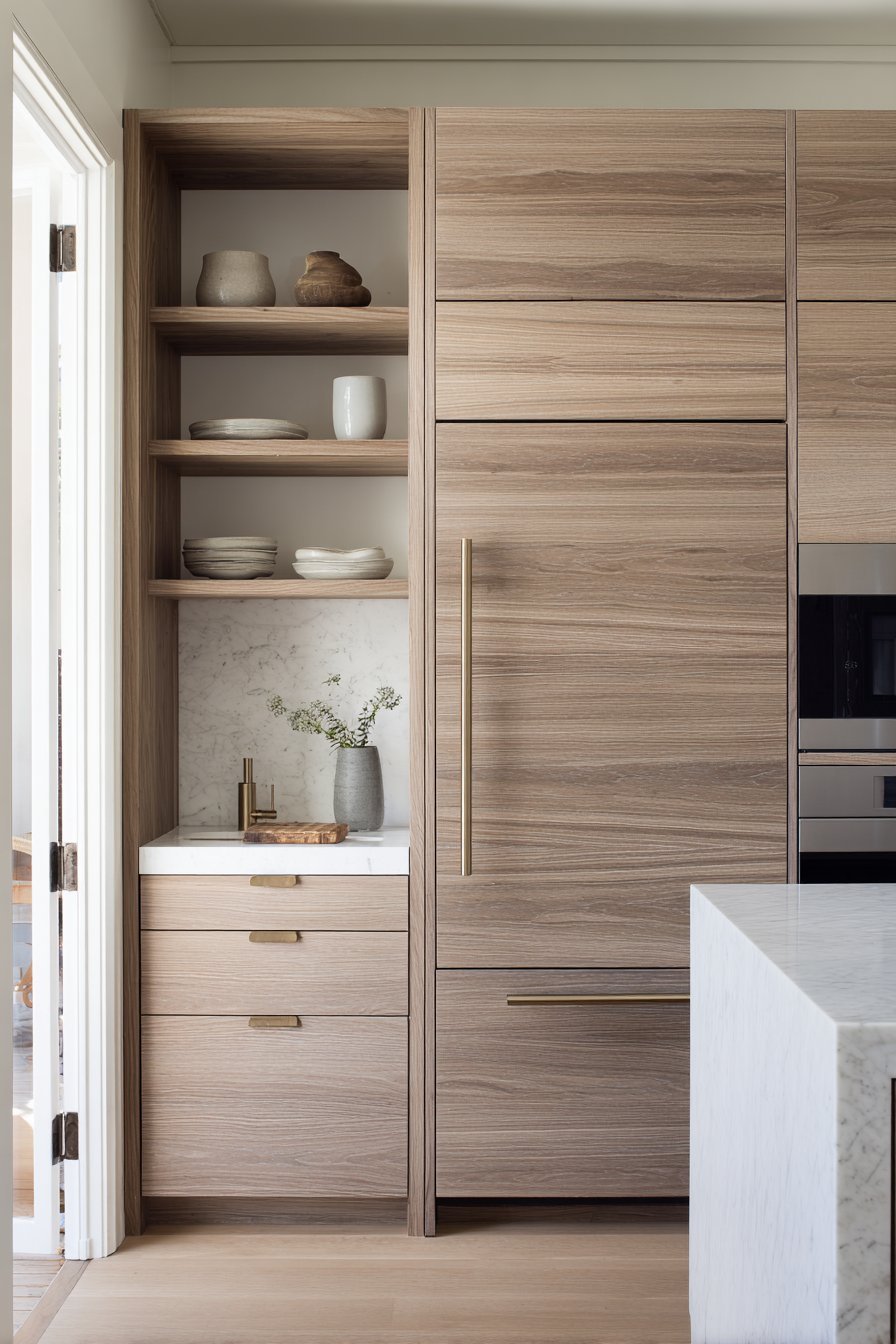 Seamless Appliance Integration with Teak Veneer