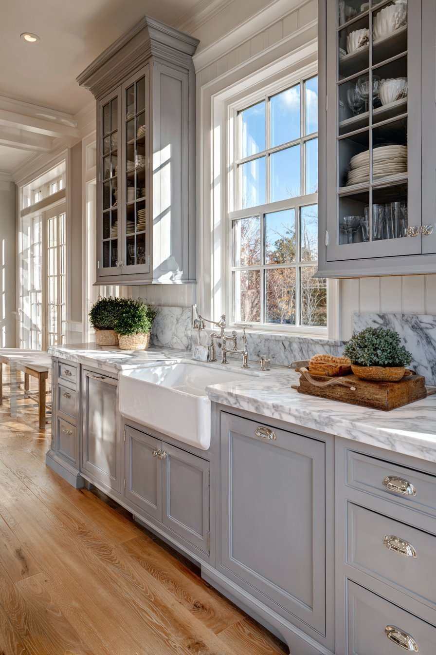 Traditional Raised Panel Grey Kitchen