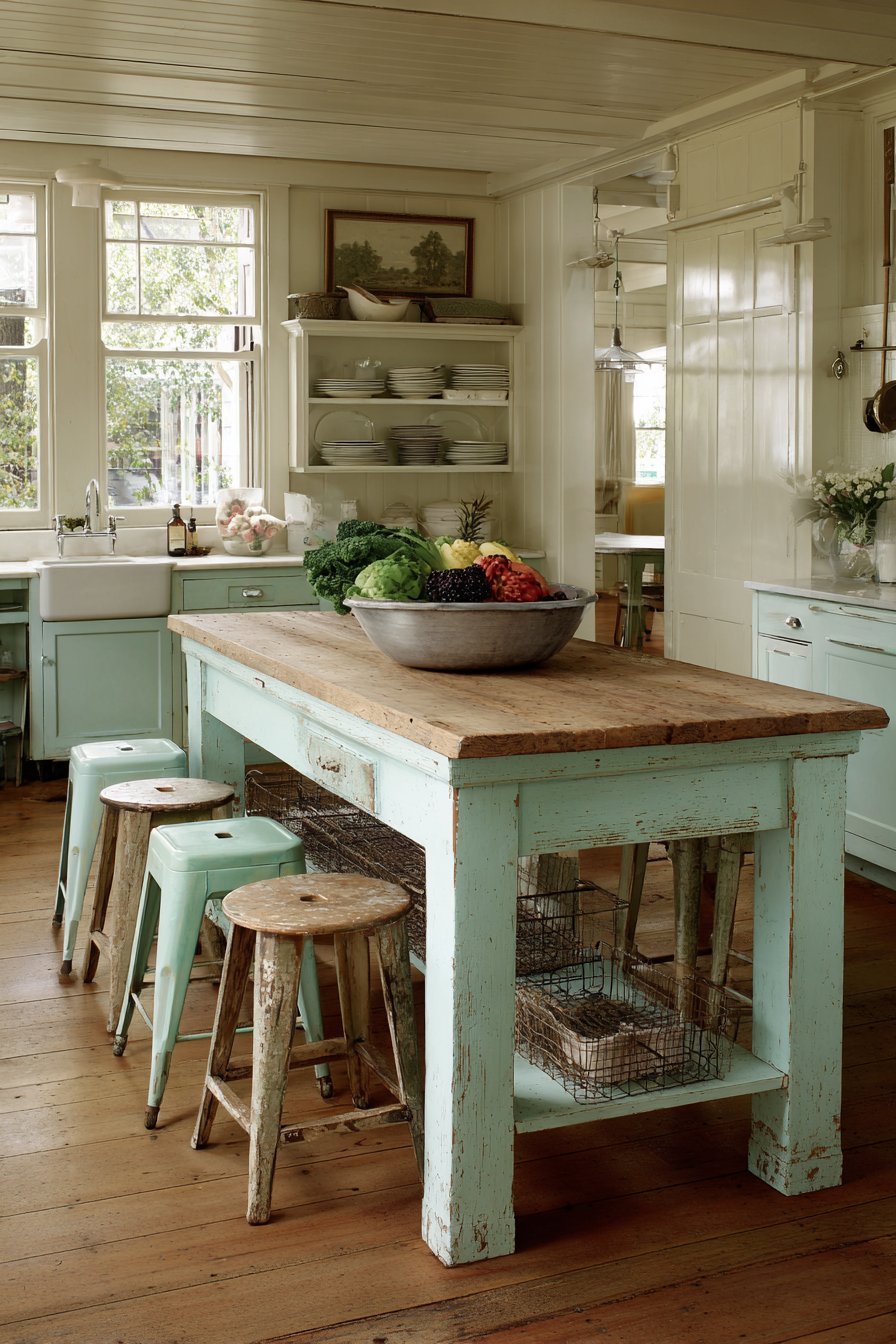 Scrubbed Pine Table as Central Island