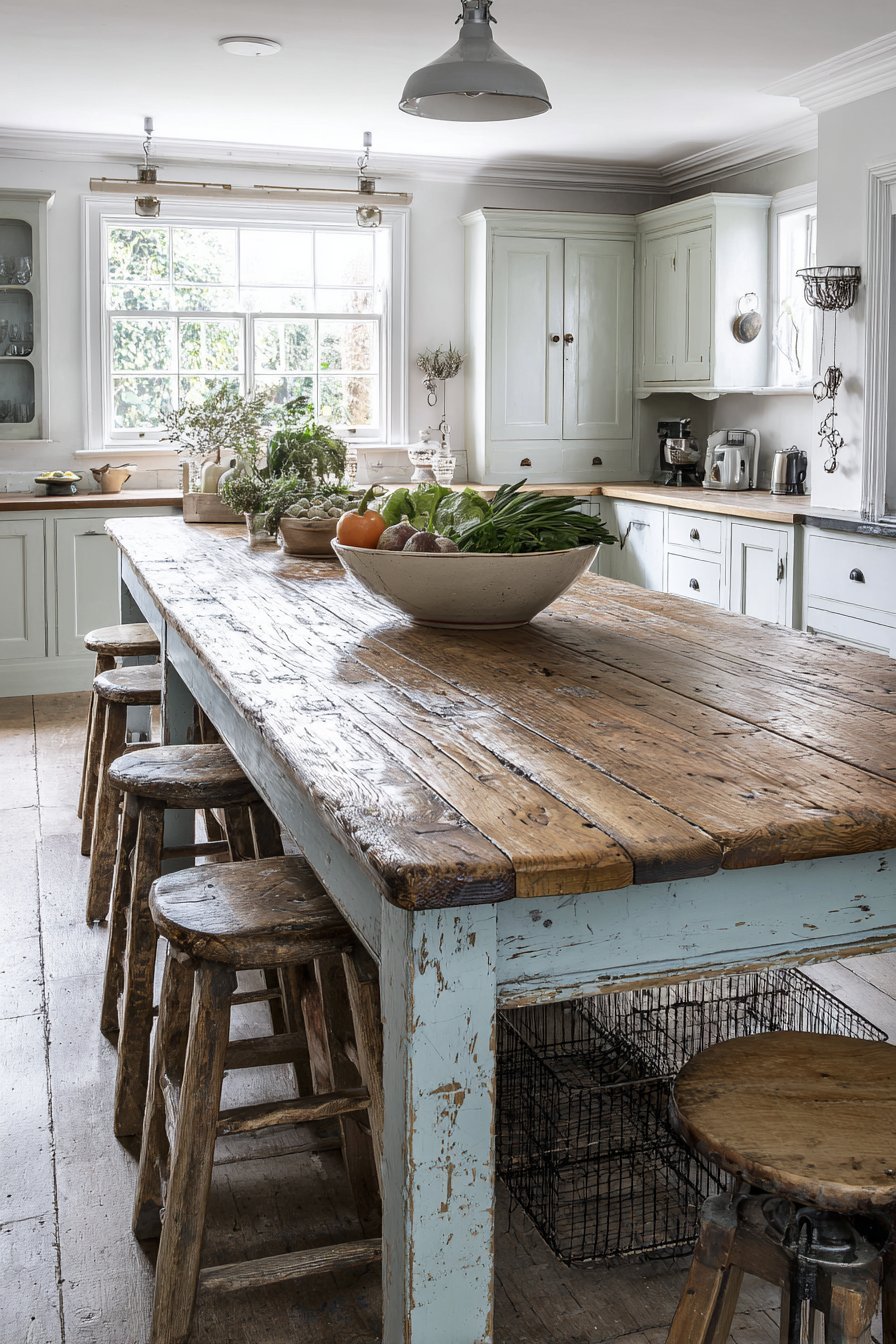 Scrubbed Pine Table as Central Island