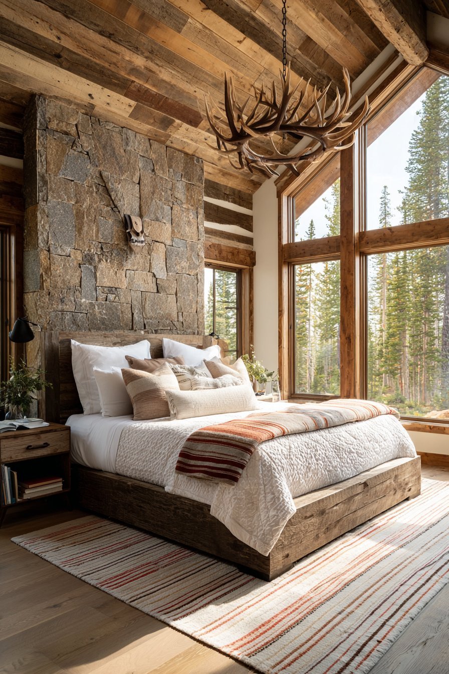 Vaulted Ceiling Lodge with Stone Accent Wall